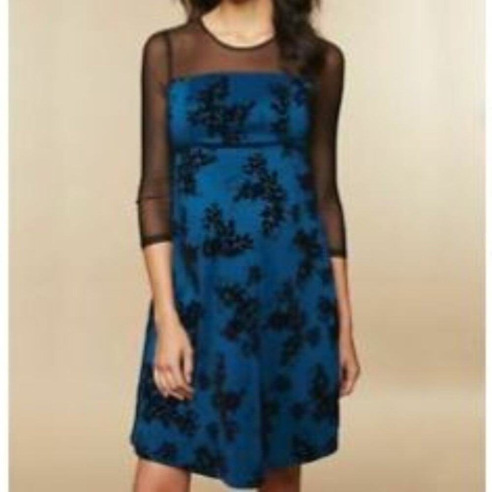 Motherhood Maternity Lace Black Blue Sheer Quarter Sleeve Size Small